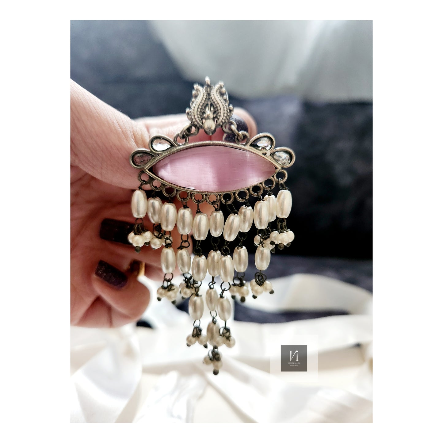 Oxidised Pearl Hanging Earrings