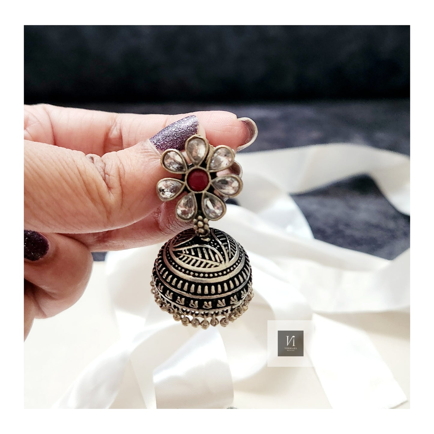 Oxidised Floral Jhumki _Big