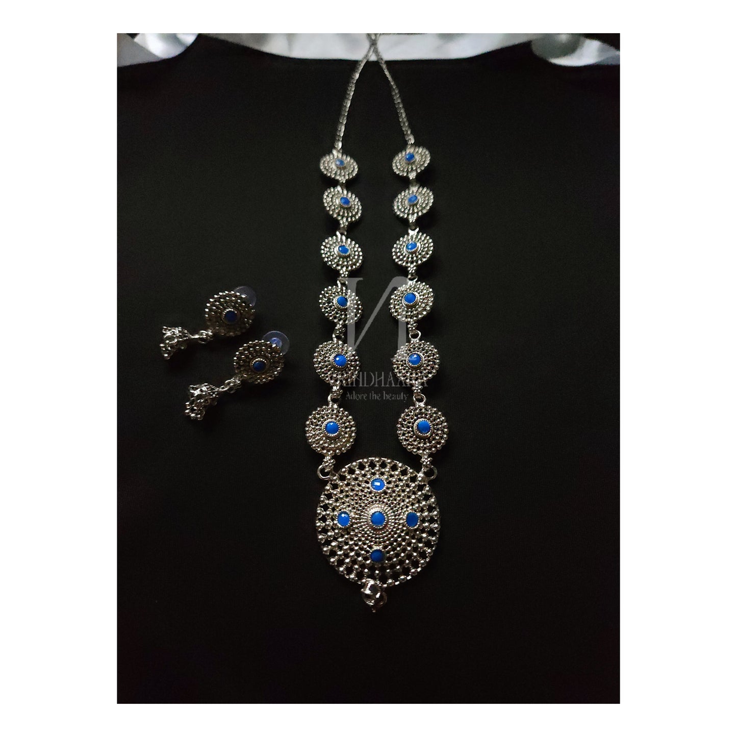 Oxidised Silver Long Chain Set