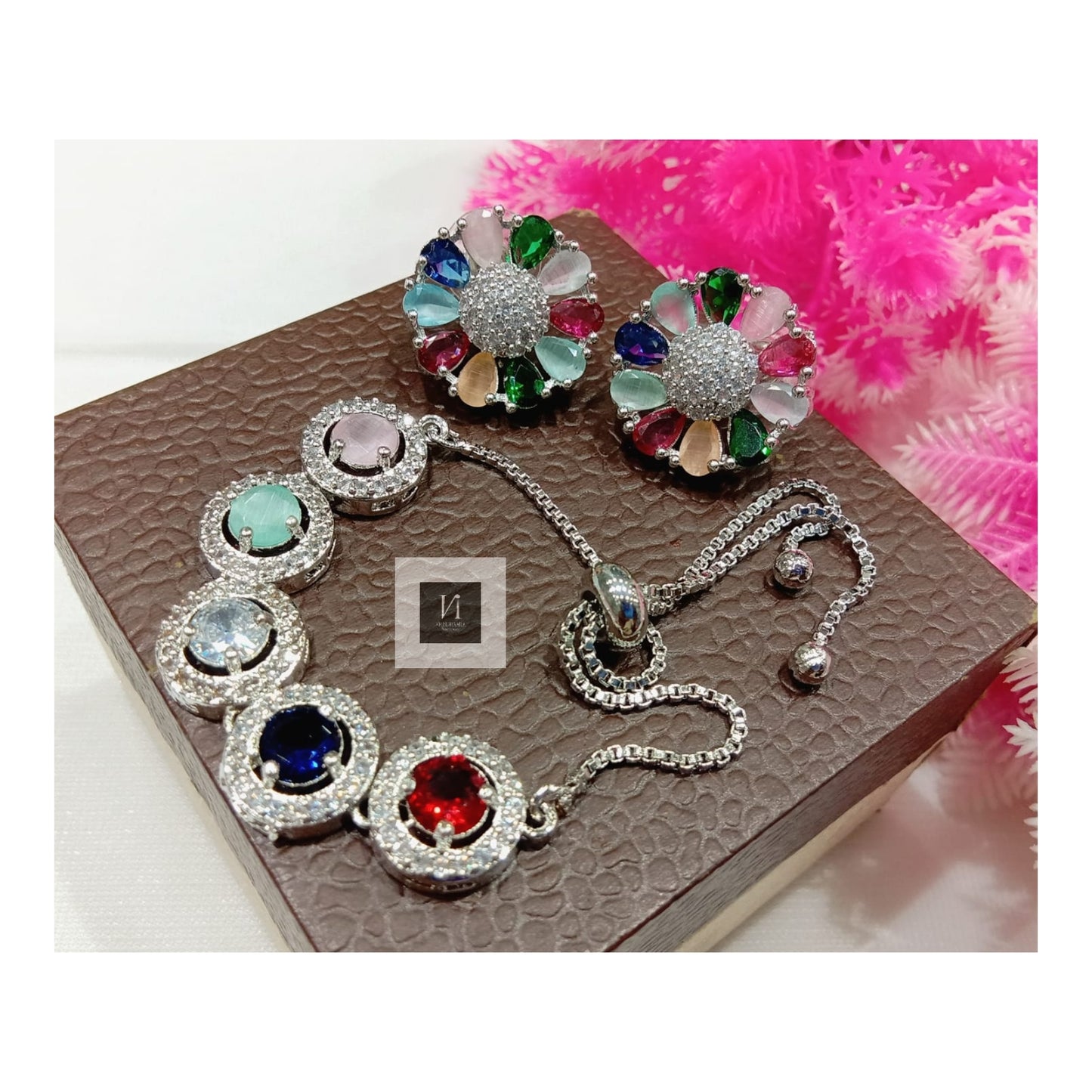 Silver Bracelet Earring Stud Combo