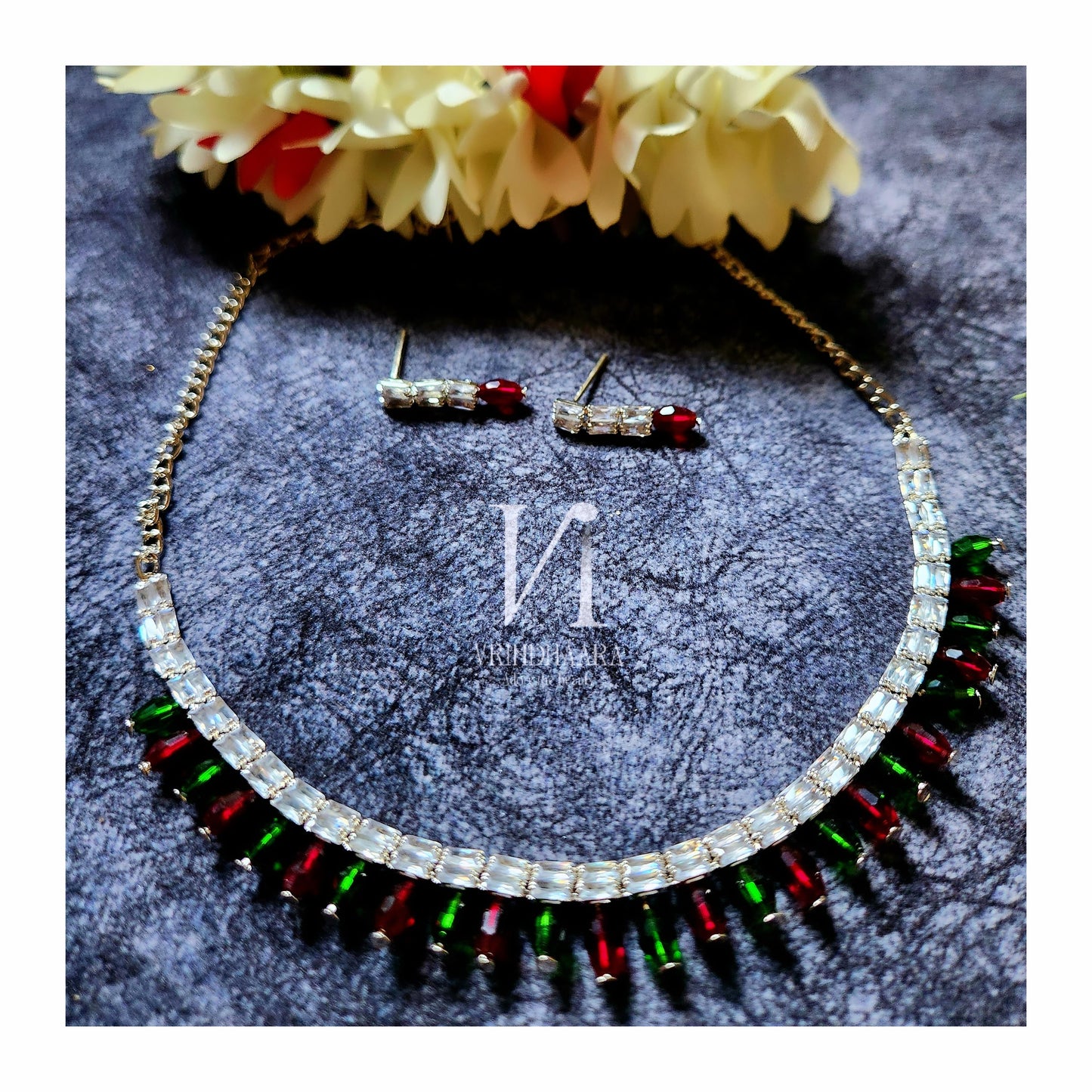 Silver Multistone Necklace Set