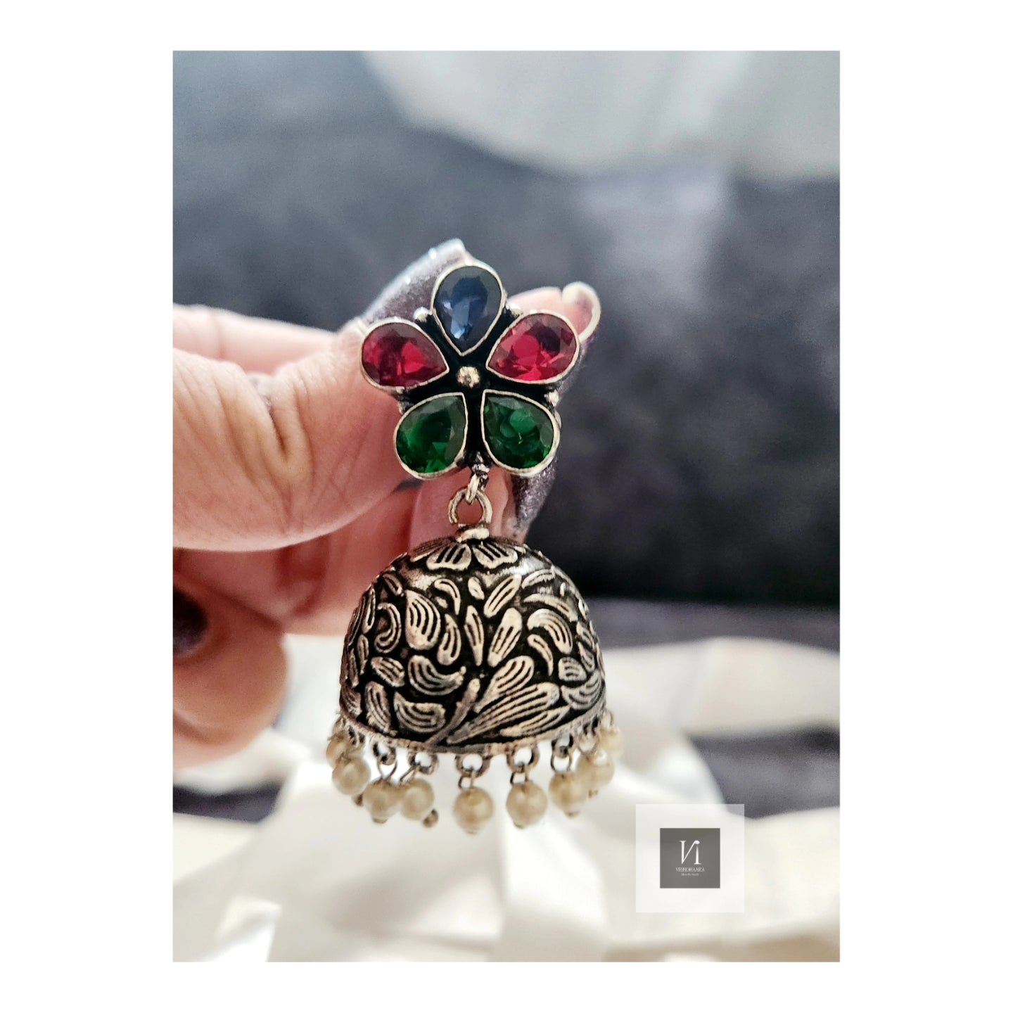 Floral Big Jhumki _Oxidised