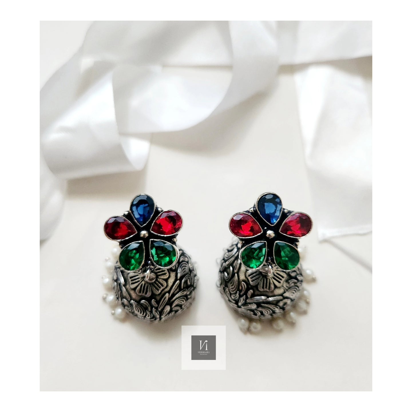 Floral Big Jhumki _Oxidised