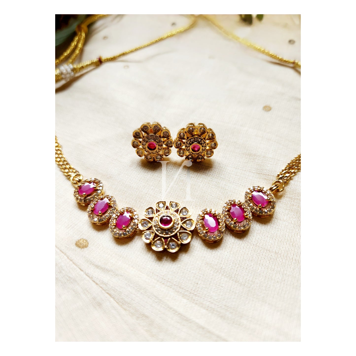 Designer AD Stone Floral Choker Set