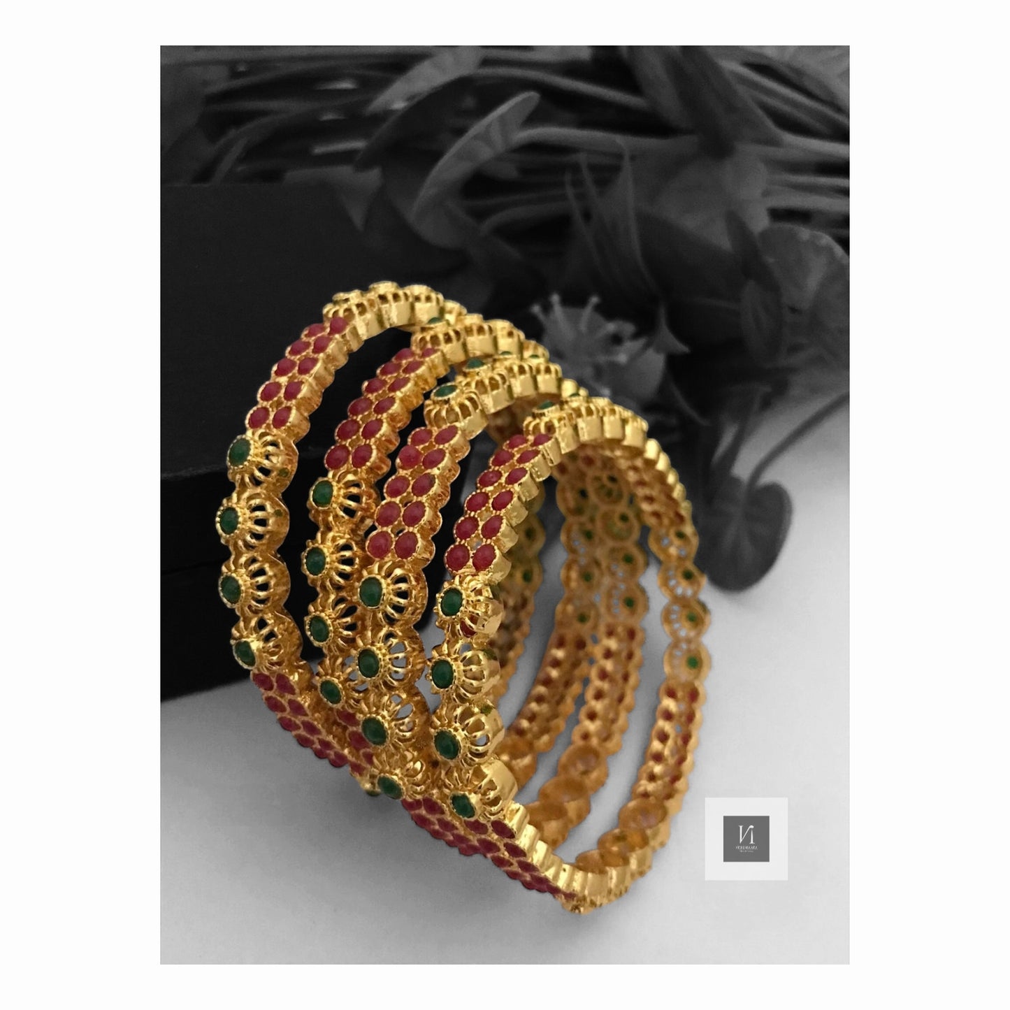 Imitation Ruby-Green Bangles