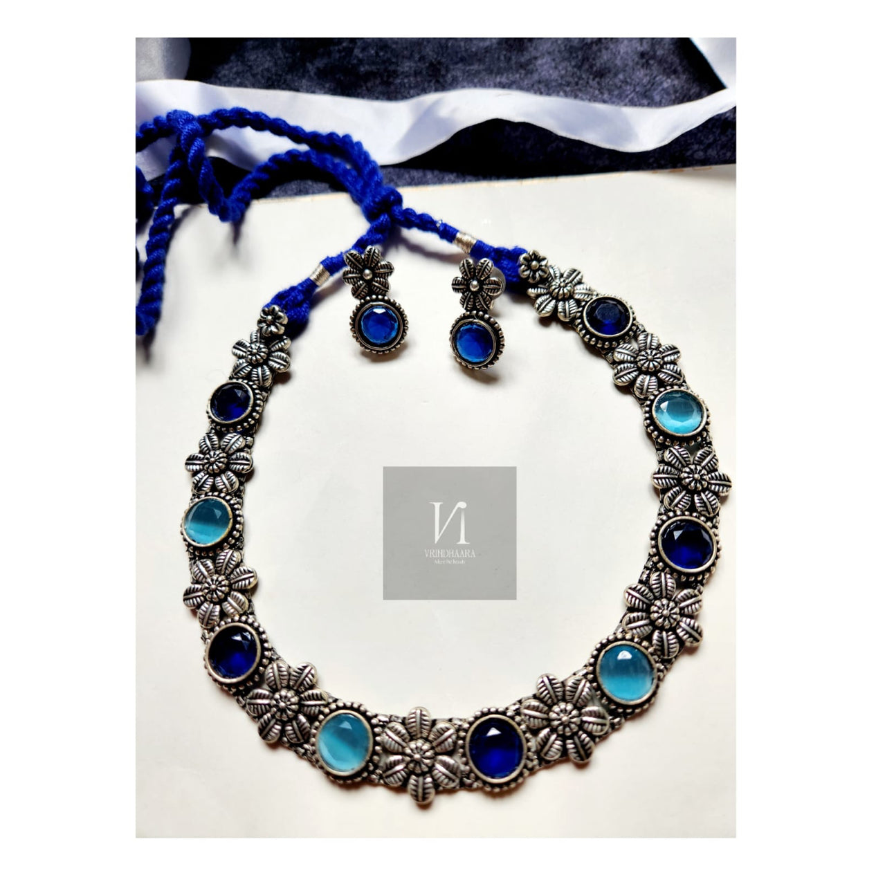Oxidised Stone Studded Necklace Set