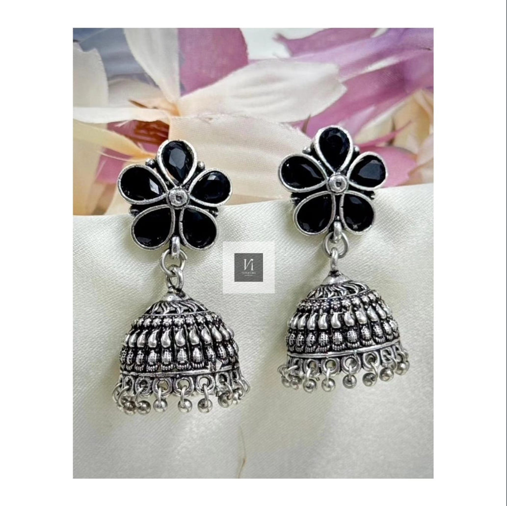 Floral Jhumki_Oxidised