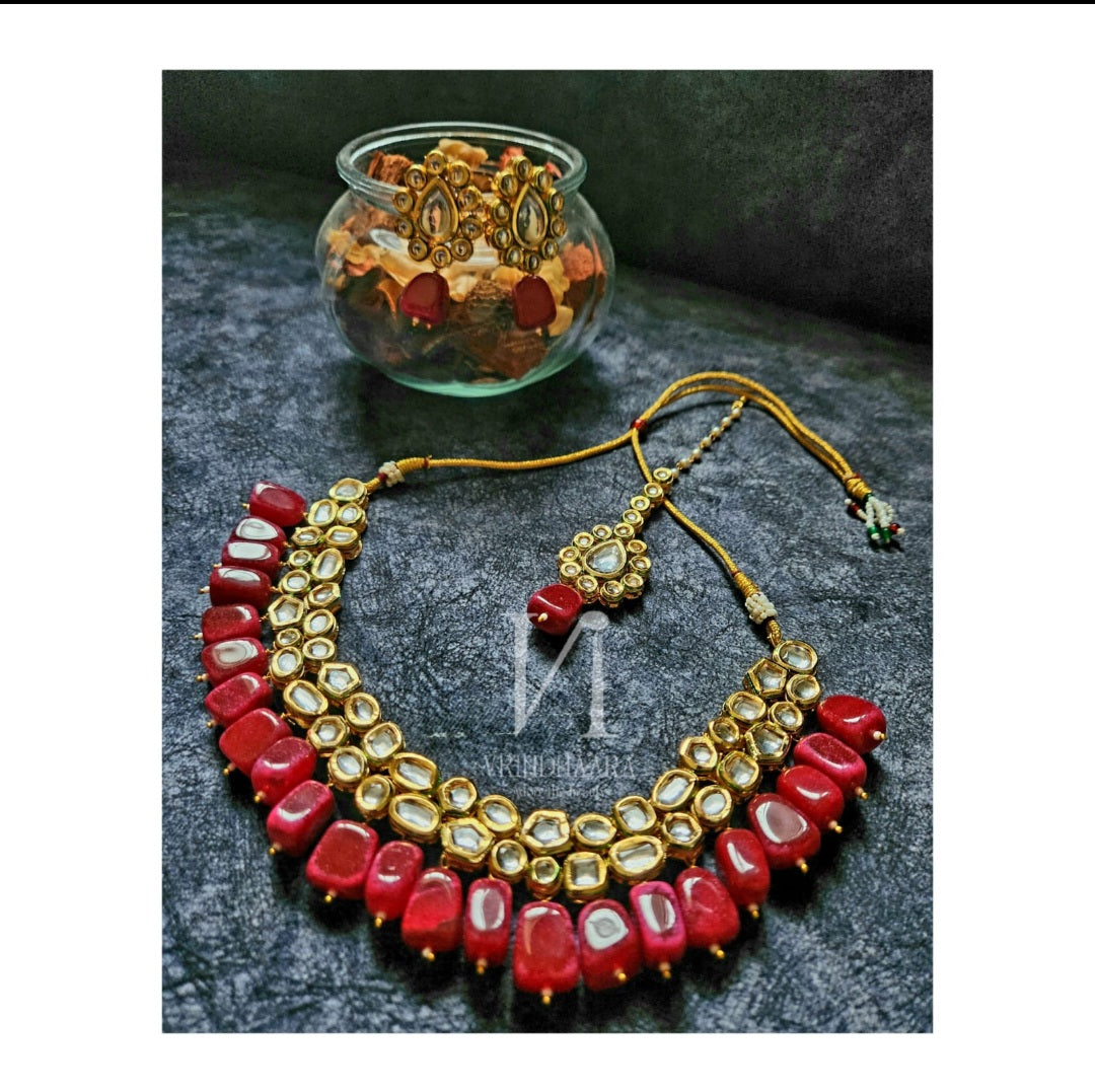 Red Stoned Bridal Set