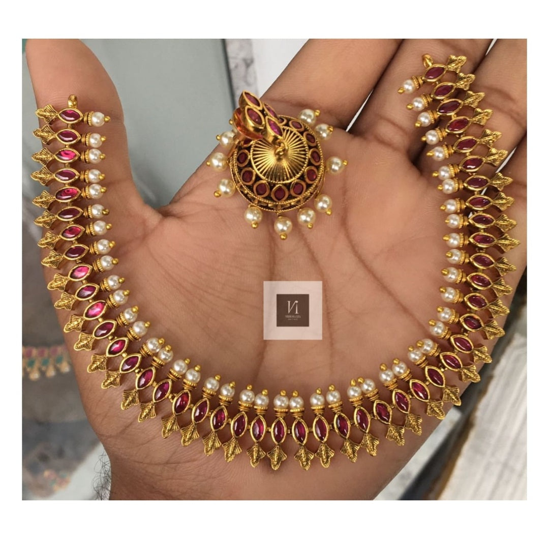 Pearl Studded Necklace Set