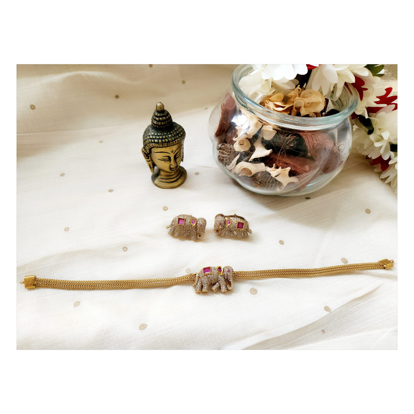 Elephant pendant Single Line Choker Set